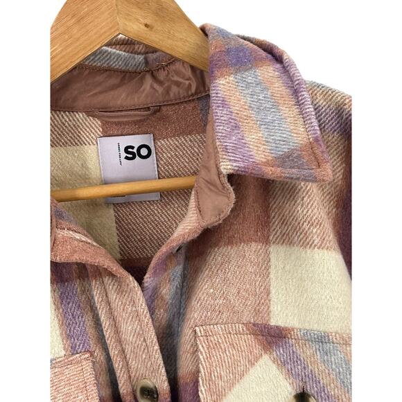 SO Plaid Oversized high low length Jacket shirt . Size small Blush Multicolor - Picture 4 of 12
